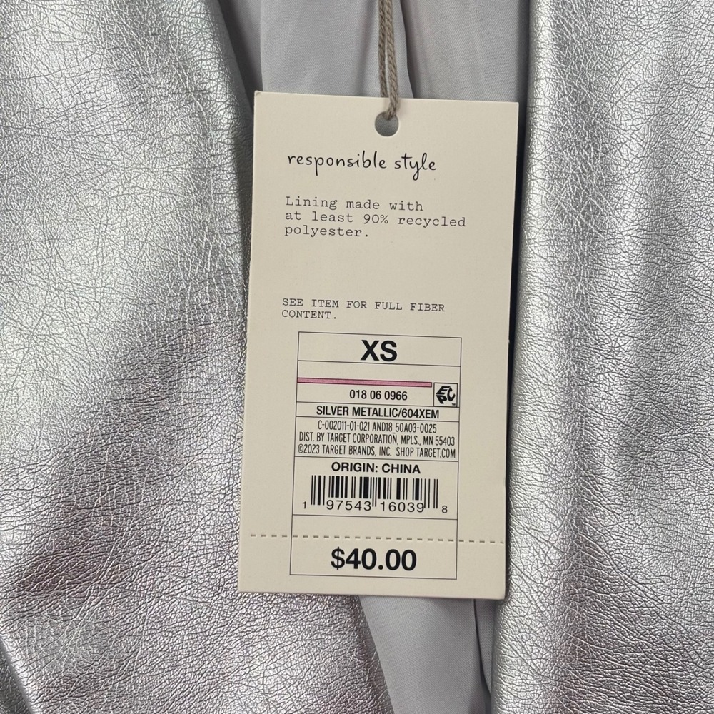 A New Day Blazer XS Silver Metallic Faux Leather Long Sleeve NWT Womens - Picture 4 of 8